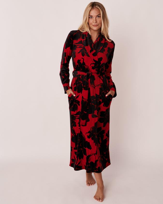 la Vie en Rose Women’s Romantic floral Long Velvet Robe
