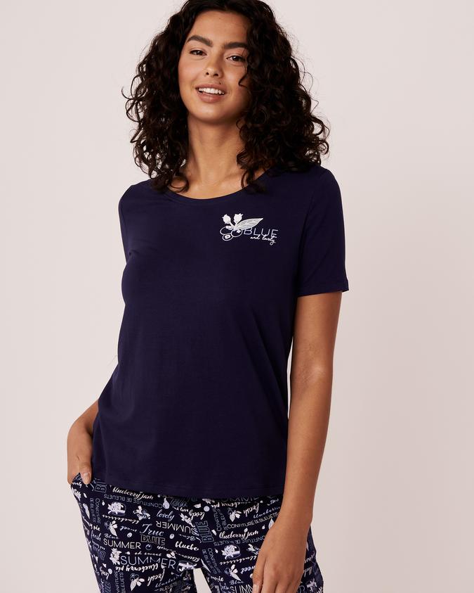 la Vie en Rose Women’s Maritime blue Flocking Detail Scoop Neck T-shirt