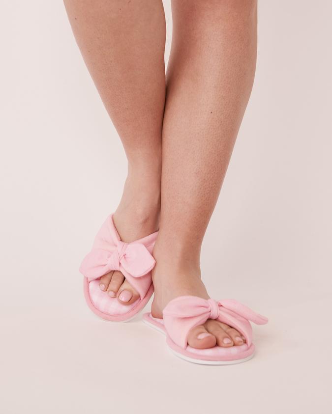 la Vie en Rose Women’s Pink vichy Knotted Open Slide Slippers