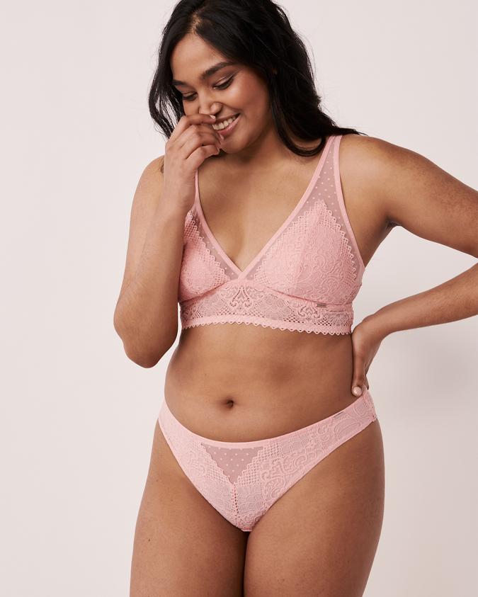 la Vie en Rose Women’s Spring pink Lace and Mesh Brazilian Panty