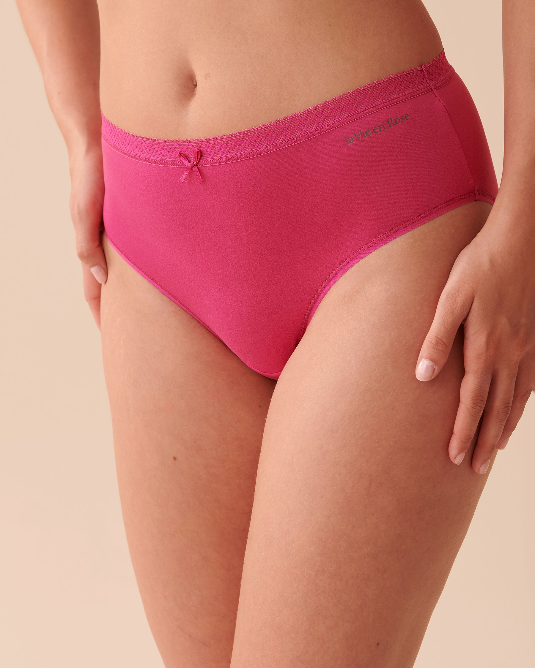 la Vie en Rose Women’s Shocking Pink Super Soft Lace Detail High Waist Bikini Panty