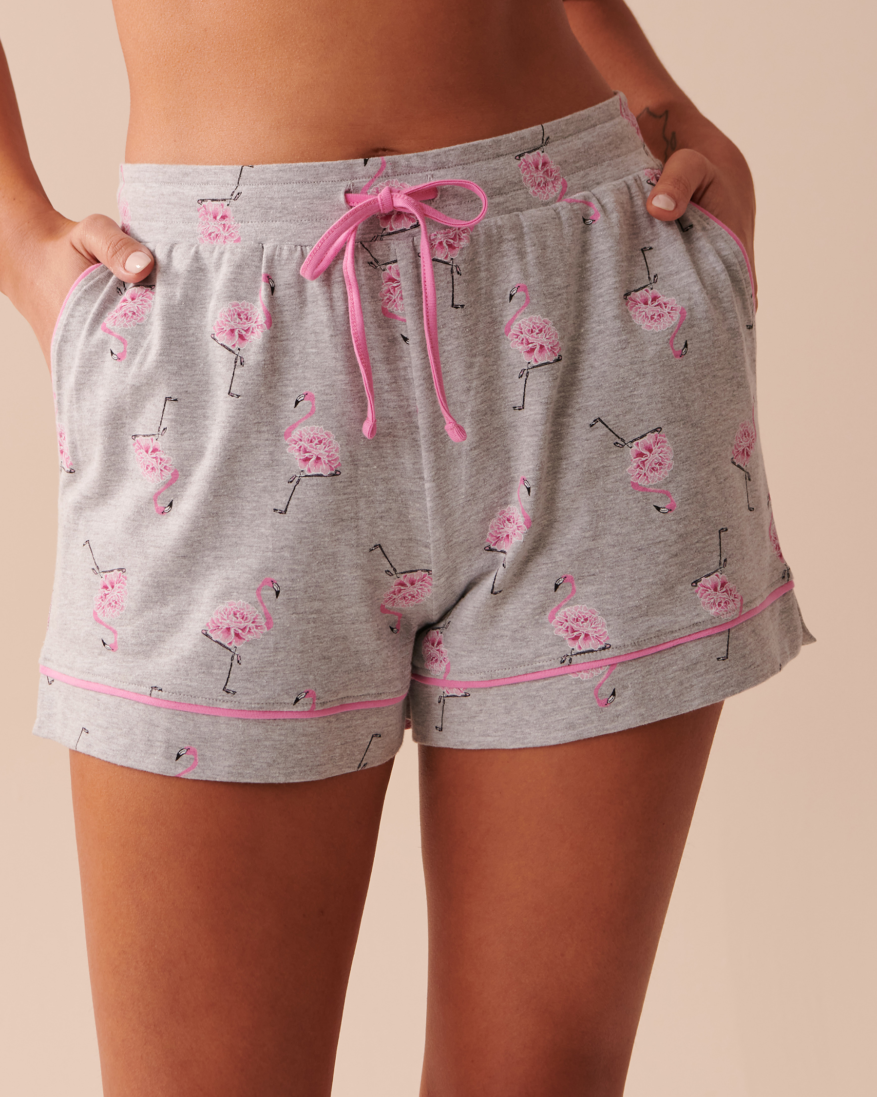 la Vie en Rose Women’s Pink Flamingo Cotton Pink Flamingo Pajama Shorts