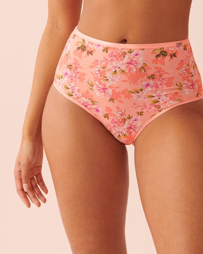 la Vie en Rose Women’s Peachy floral Microfiber Sleek Back High Waist Bikini Panty