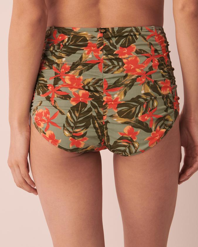 la Vie en Rose Women’s Green Orchids Garden Shirred High Waist Bikini Bottom