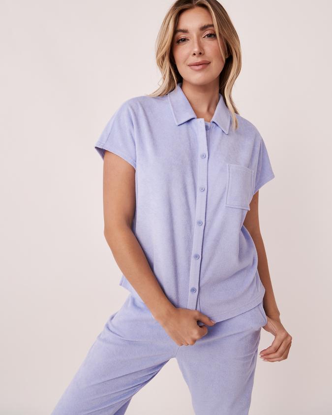 la Vie en Rose Women’s Blue Terry Button-down Shirt