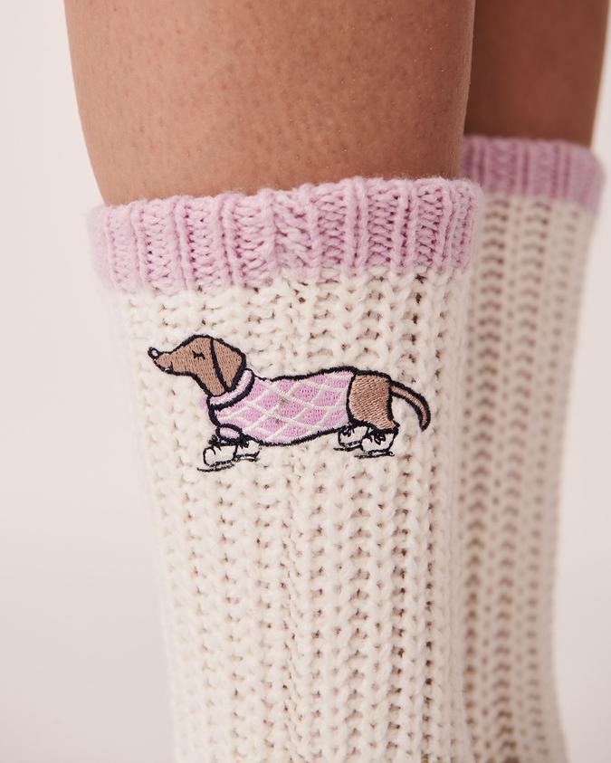 la Vie en Rose Women’s Dog Knitted Socks with winter Embroidery