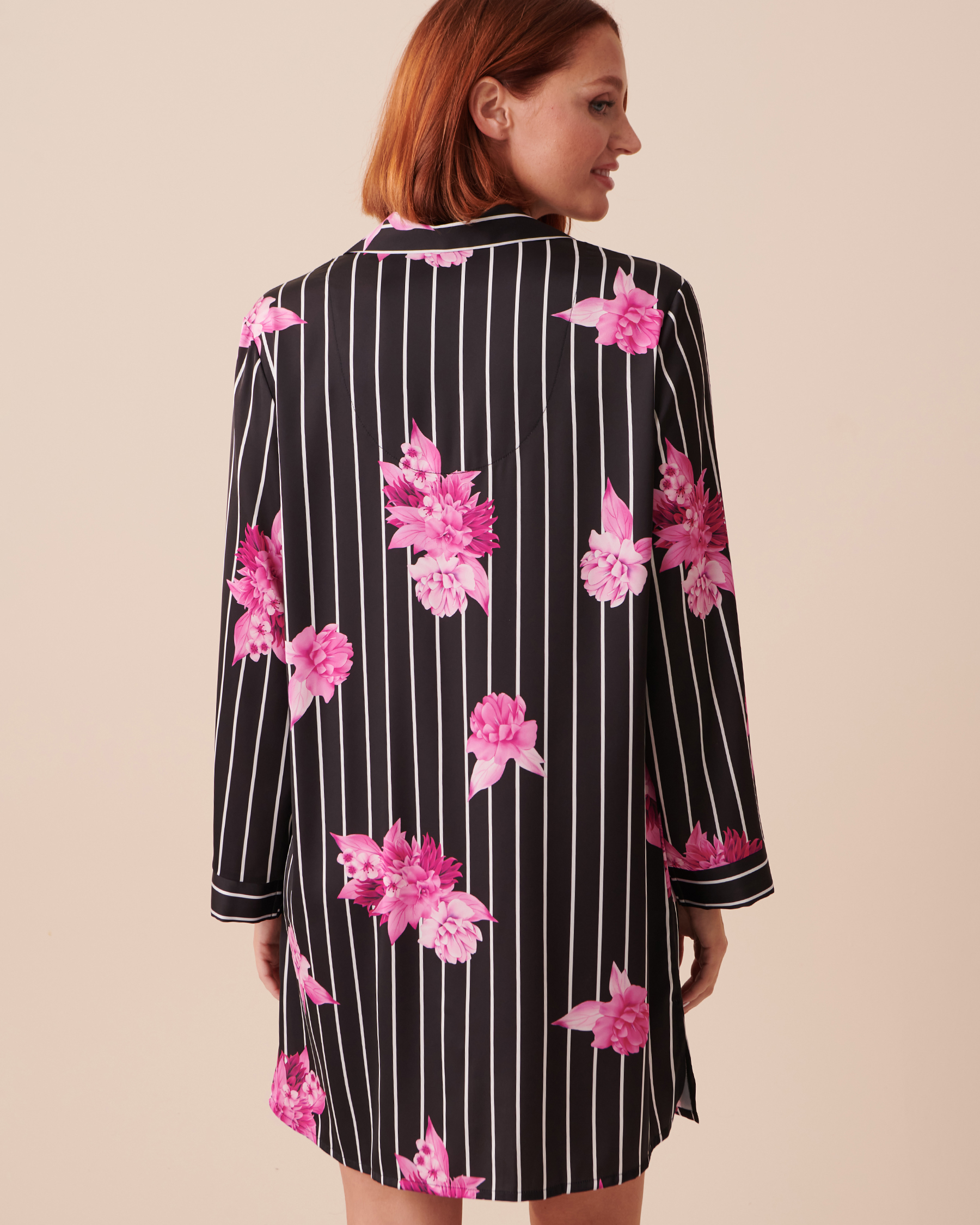 la Vie en Rose Women’s Bold Stripes Satin Button-down Sleepshirt