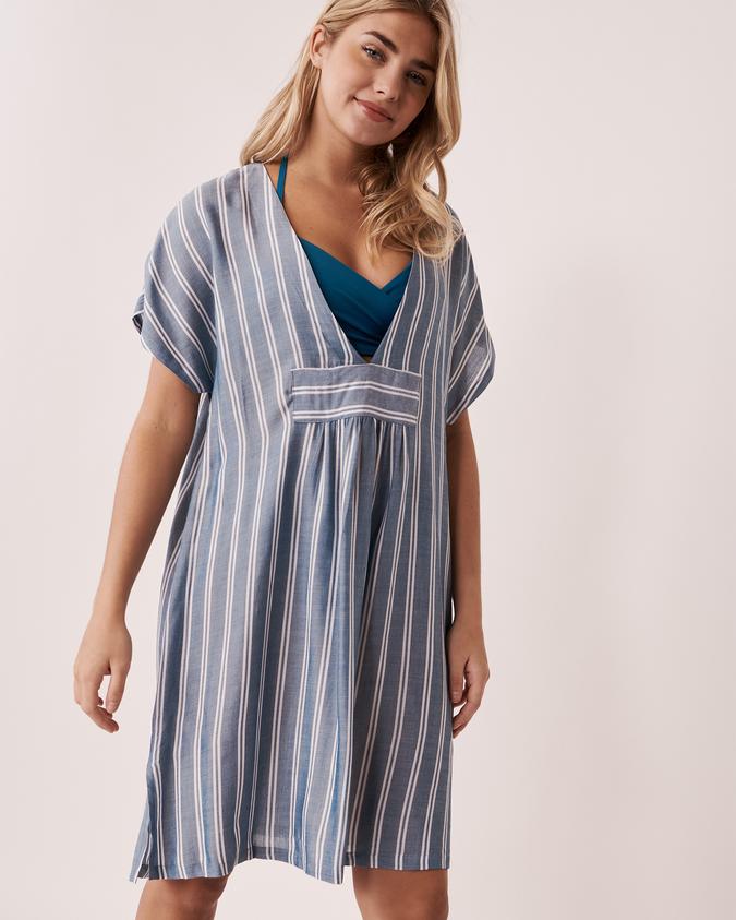 la Vie en Rose Women’s Blue stripes Short V-neck Dress