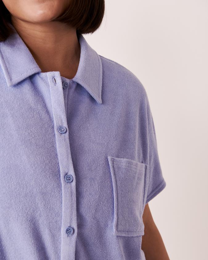 la Vie en Rose Women’s Blue Terry Button-down Sleepshirt