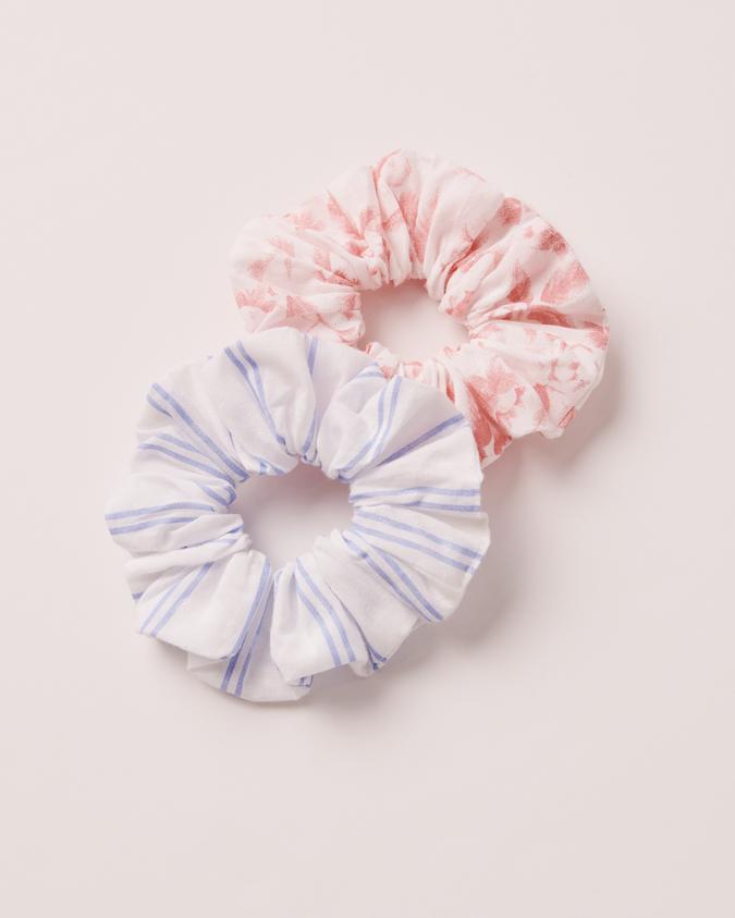 la Vie en Rose Women’s White Set of 2 Cotton Scrunchies