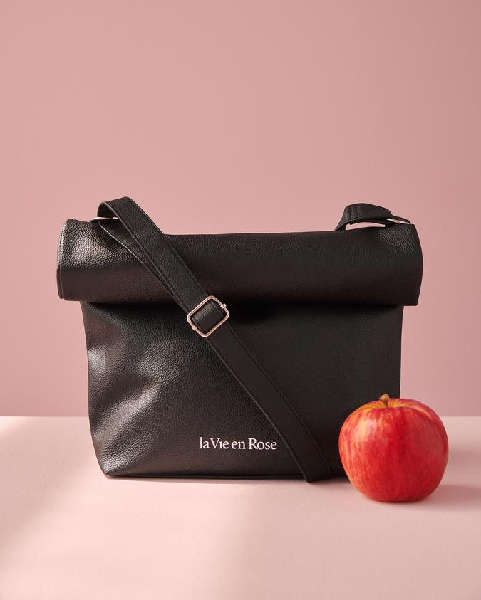 la Vie en Rose Women’s Black Faux Leather Lunch Box