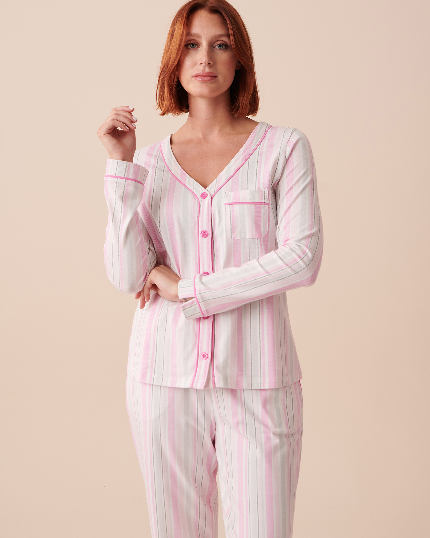 la Vie en Rose Women’s Pink Stripes Striped Cotton Button-down Shirt