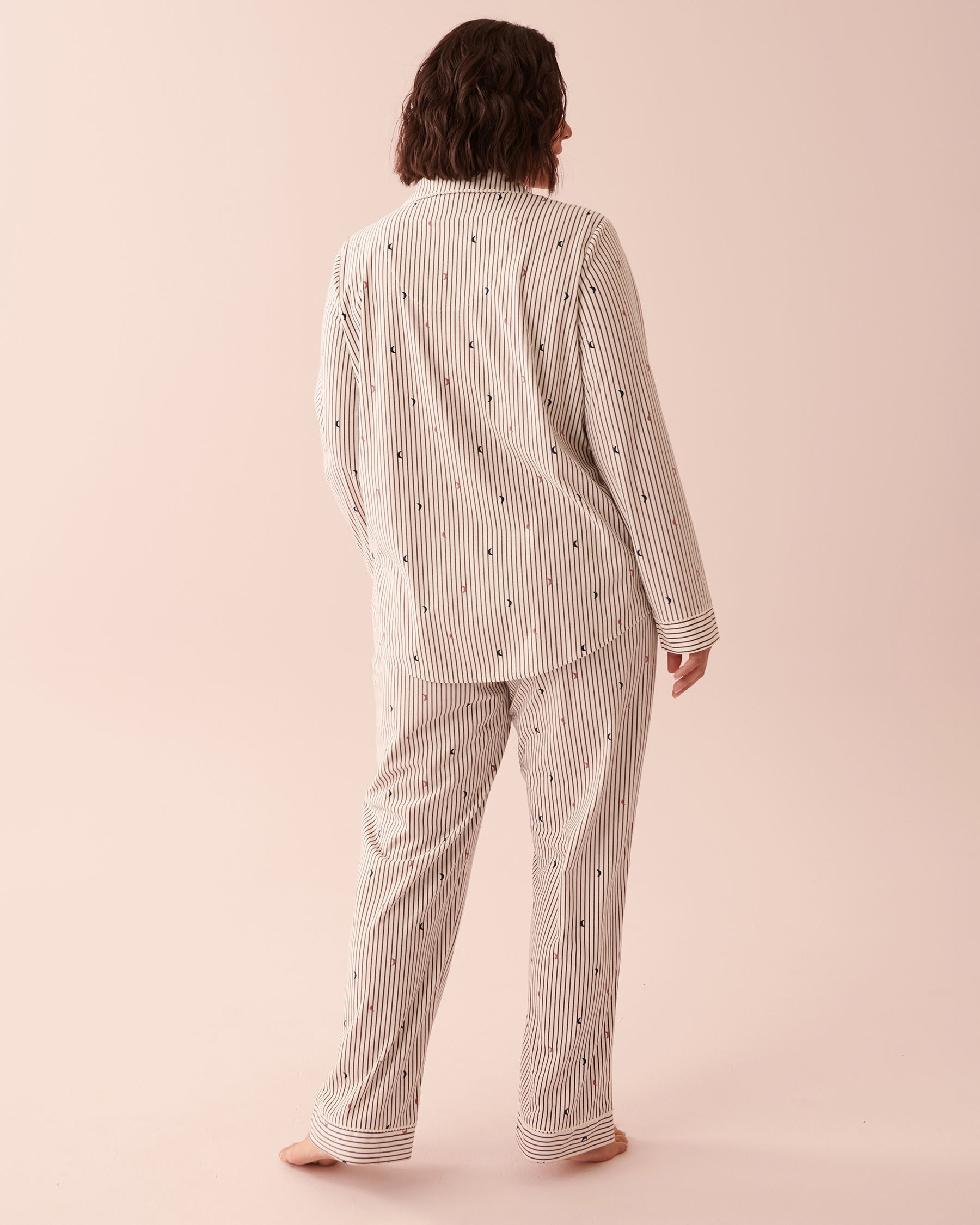 la Vie en Rose Women’s STRIPE & MOON Luxury Flannel Long Sleeve Shirt PJ Set