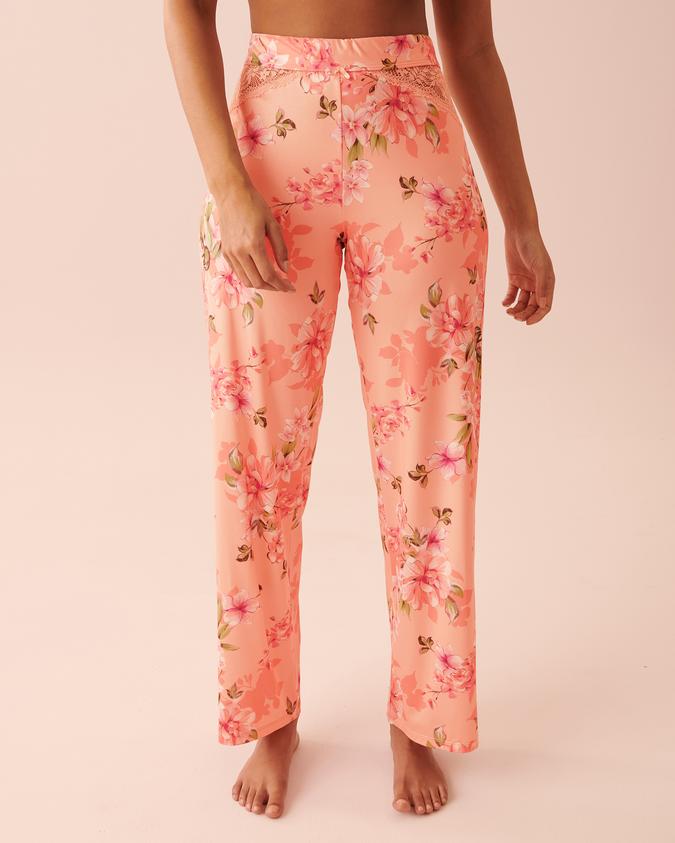la Vie en Rose Women’s Peachy floral Recycled Fibers Lace Trim Pants