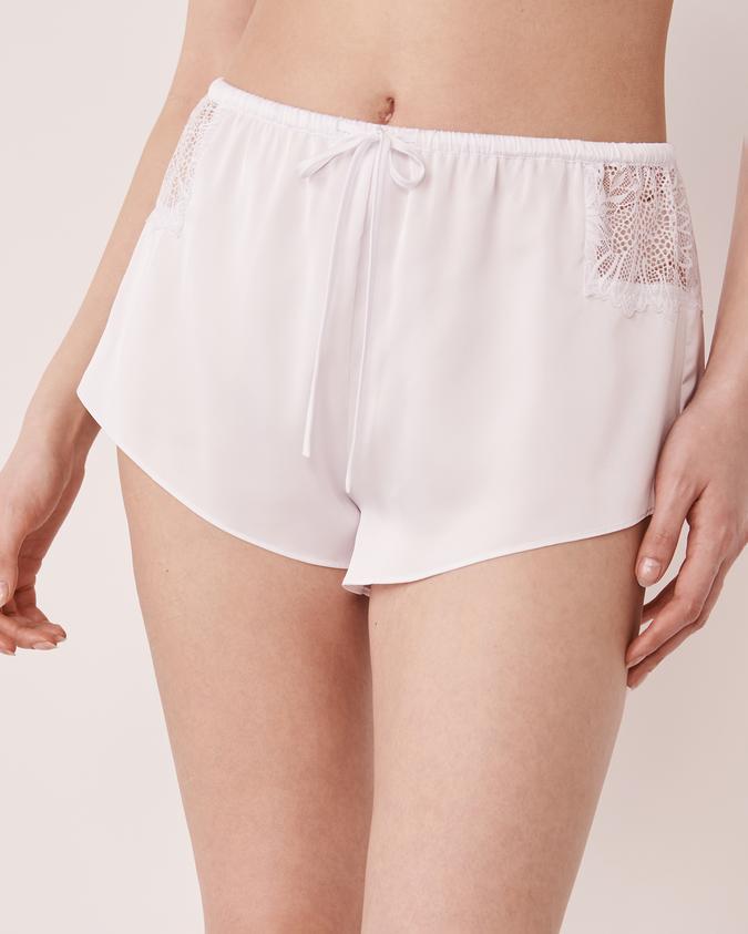 la Vie en Rose Women’s White Satin and Lace Shorts