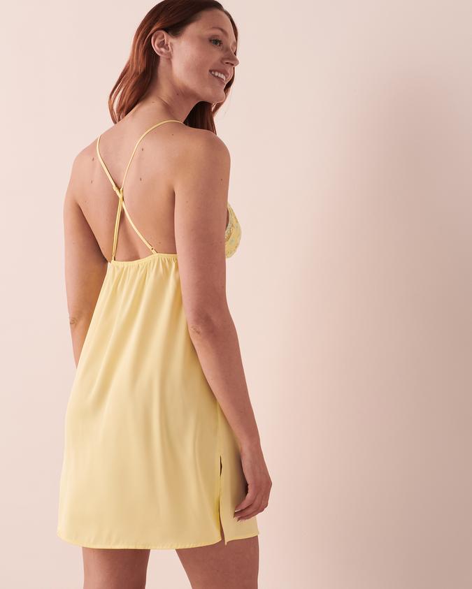 la Vie en Rose Women’s Yellow embroidery Satin Nightie with Embroidery