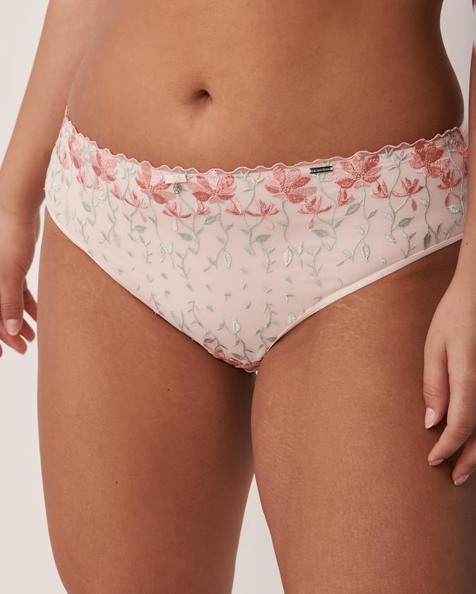 la Vie en Rose Women’s Embroidered flowers Microfiber Sleek Back Bikini Panty