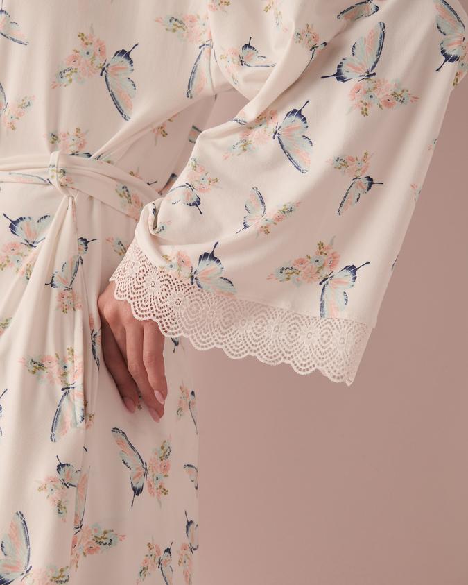 la Vie en Rose Women’s Flowers and butterflies Super Soft Lace Trim Kimono
