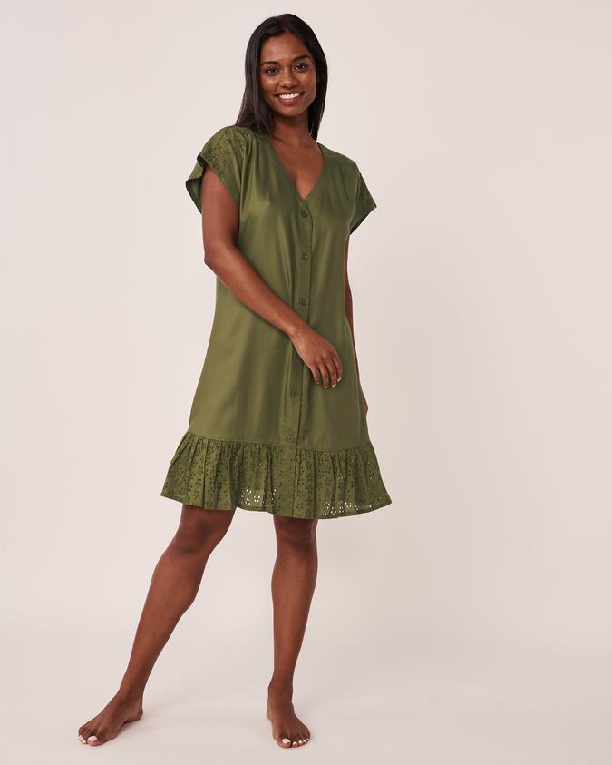 la Vie en Rose Women’s Green Crochet Detail Short Sleeve Dress