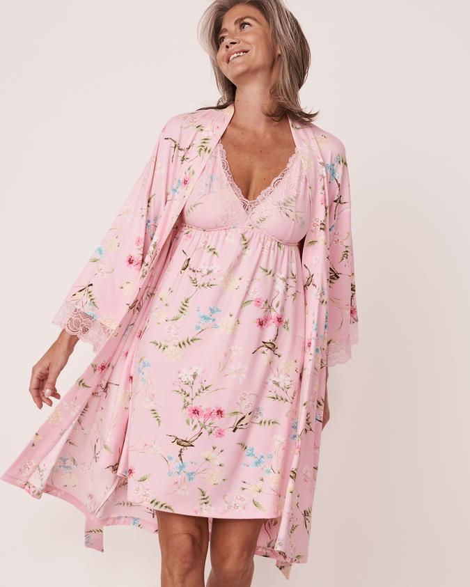 la Vie en Rose Women’s Pink Super Soft Lace Trim Kimono