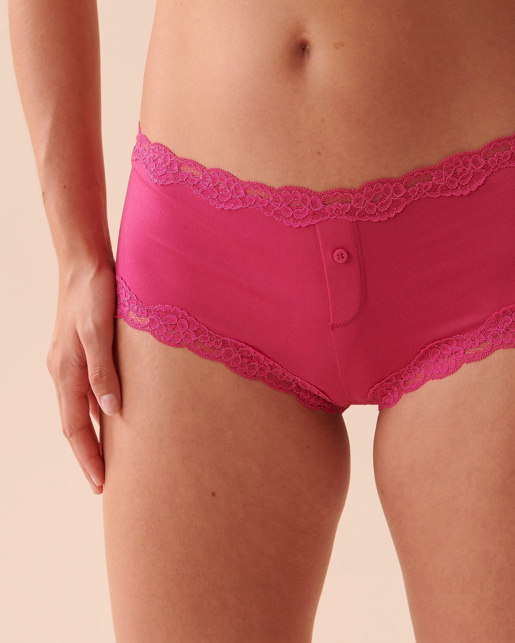 la Vie en Rose Women’s Shocking Pink Super Soft Lace Detail Boyleg Panty