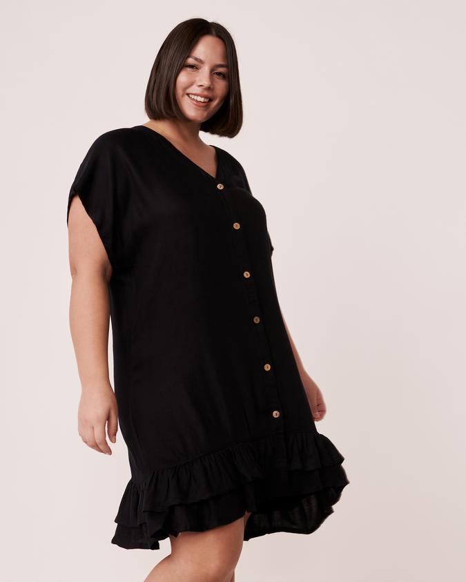 la Vie en Rose Women’s Black Button-down Short Sleeve Dress