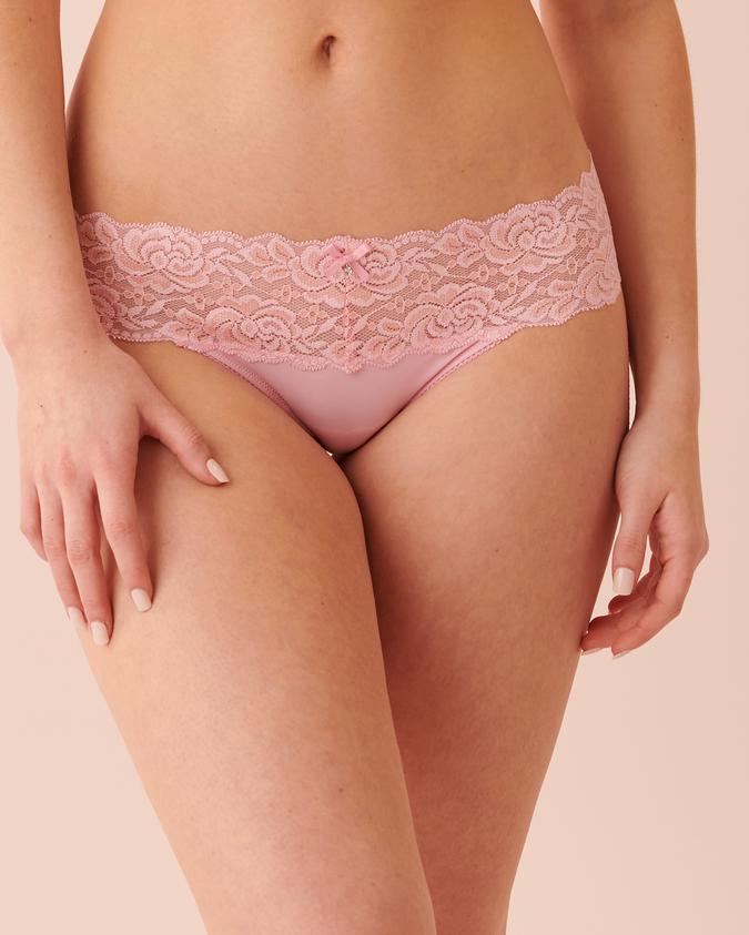 la Vie en Rose Women’s Bright lilac Microfiber and Wide Lace Band Thong Panty