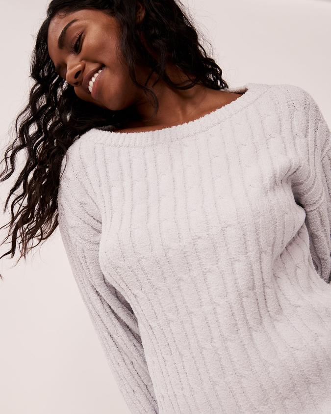 la Vie en Rose Women’s Silver grey Cable-knit Chenille Sweater