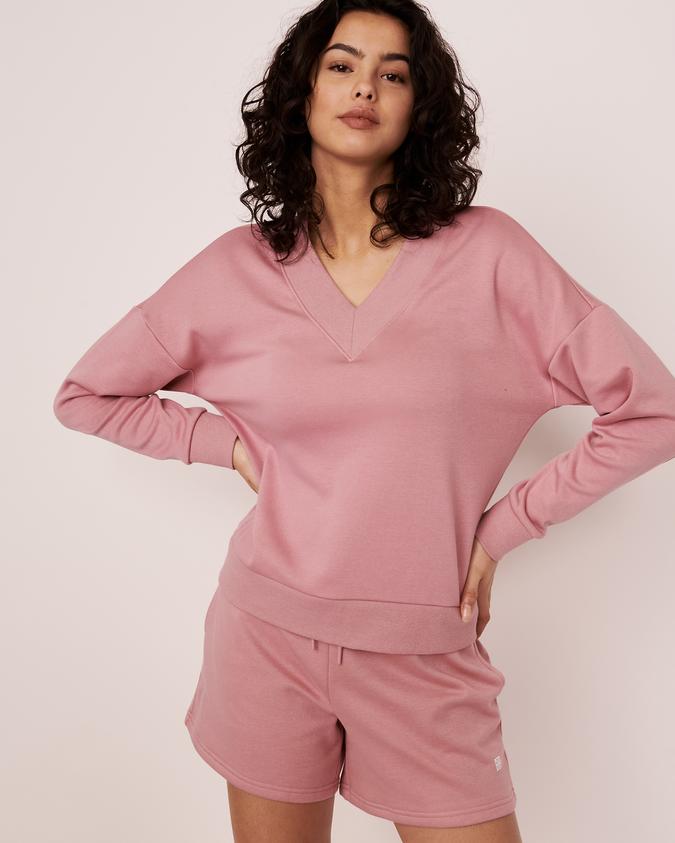 la Vie en Rose Women’s Pink Fleece Varsity Neckline Long Sleeve Shirt