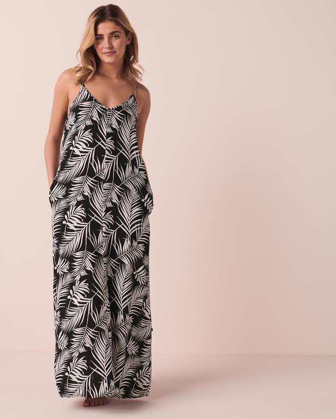 la Vie en Rose Women’s Black Palm Leaves Maxi Dress