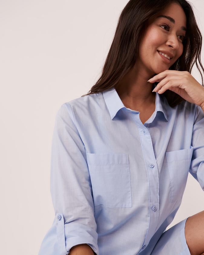 la Vie en Rose Women’s Blue Organic Cotton Long Button-down Tunic
