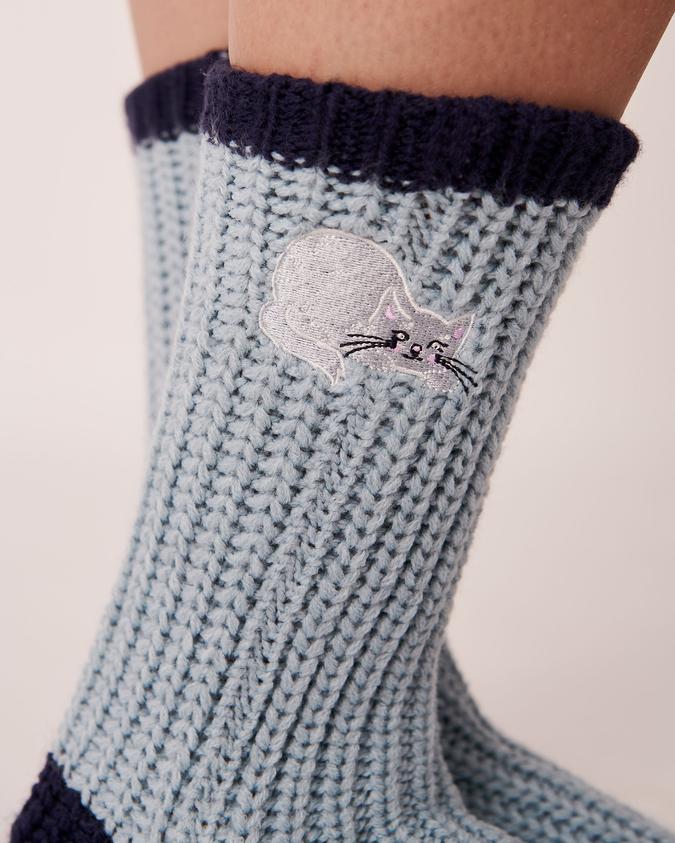 la Vie en Rose Women’s Baby blue Knitted Socks with winter Embroidery