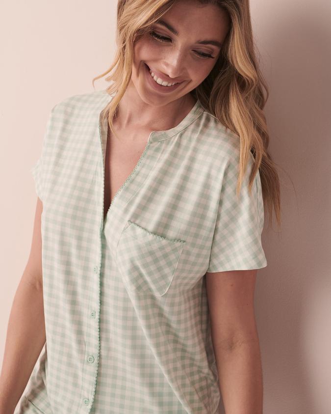 la Vie en Rose Women’s Vichy Super Soft Short Sleeve Button-down Shirt