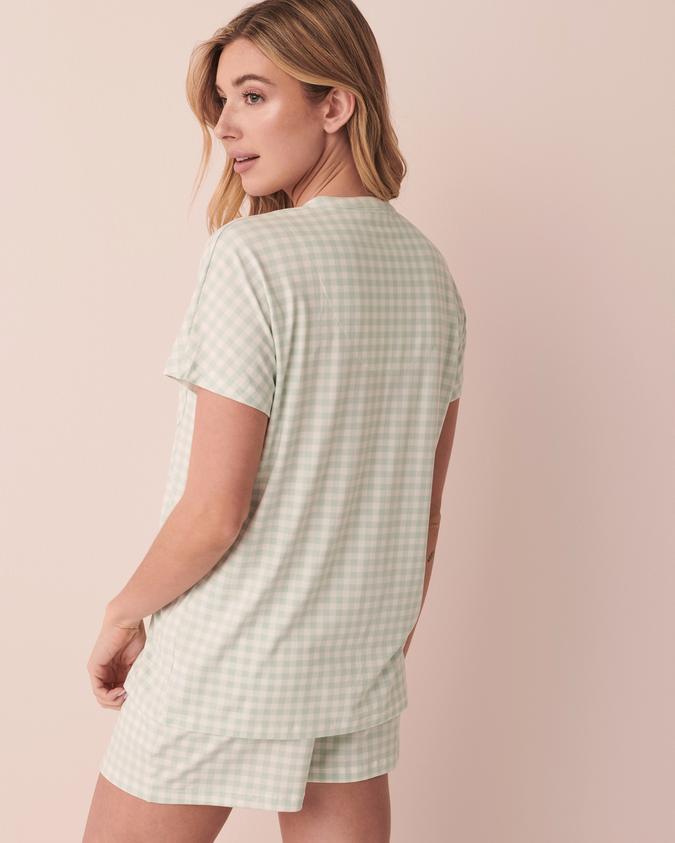 la Vie en Rose Women’s Vichy Super Soft Short Sleeve Button-down Shirt