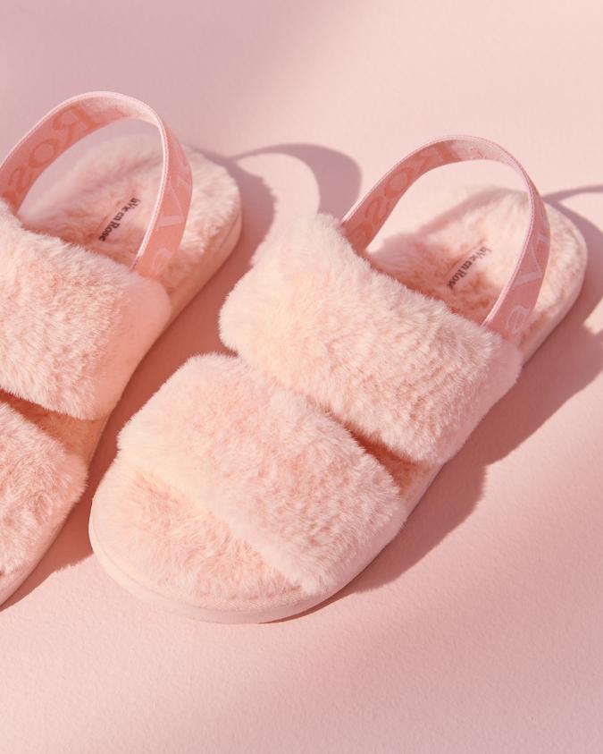la Vie en Rose Women’s Spring pink Plush Open Slide Slippers