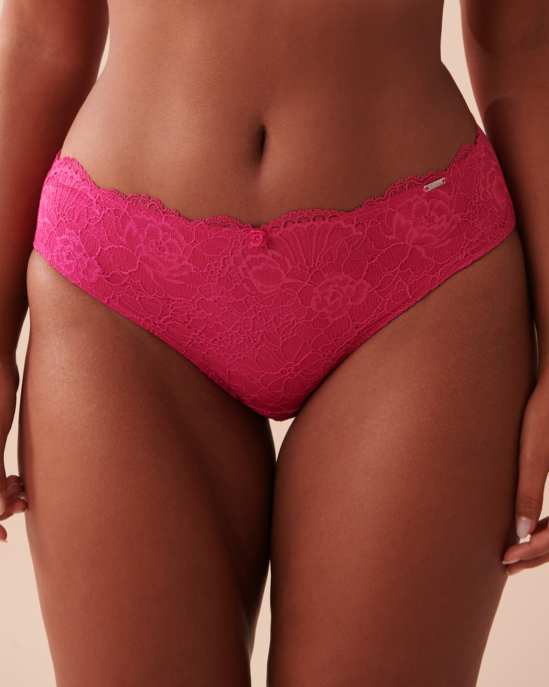 la Vie en Rose Women’s Shocking Pink Microfiber and Lace Sleek Back Bikini Panty