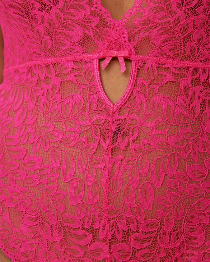 la Vie en Rose Women’s Pink Tie Back Lace Teddy